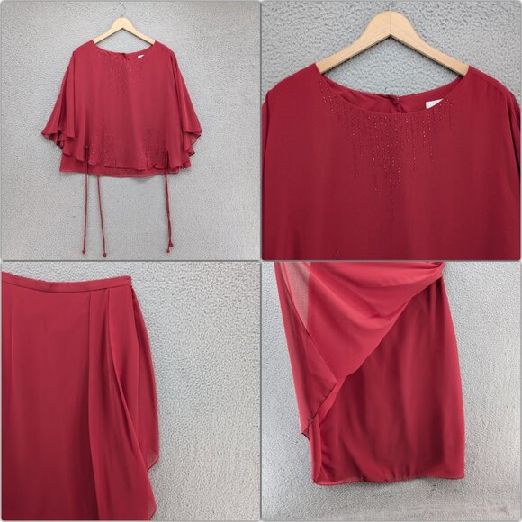 Alfred Angelo Chiffon 2 Pc Formal Outfit Red Evening Overlay Top Skirt Size 2X - Picture 13 of 14